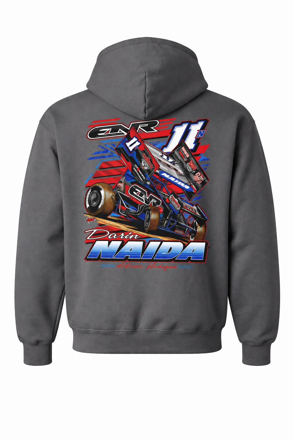 2026 11N Sprint Car Design - Youth/Adult Hoodie - Charcoal Gray